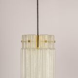 Pendant light with hand-blown glass pieces on a brass base made by Glashütte Limburg.