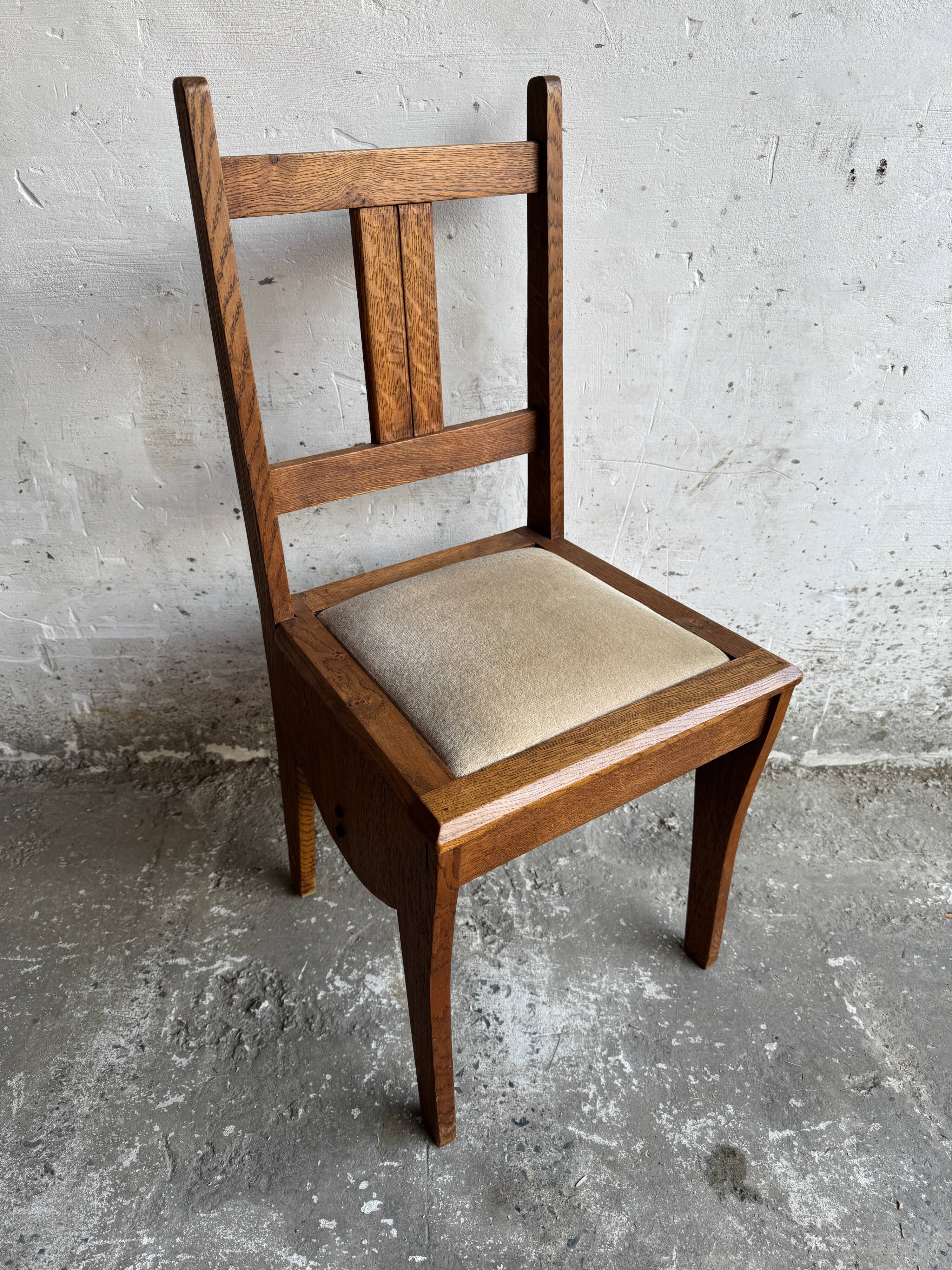 Set of 6 Amsterdamse School Art Deco Dining Chairs, Warm Oak Wood with Beige Upholstery