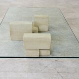 Vintage travertine coffee table Italy , 1970s