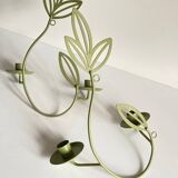Wall Candle Holder, Green Metal Leaves