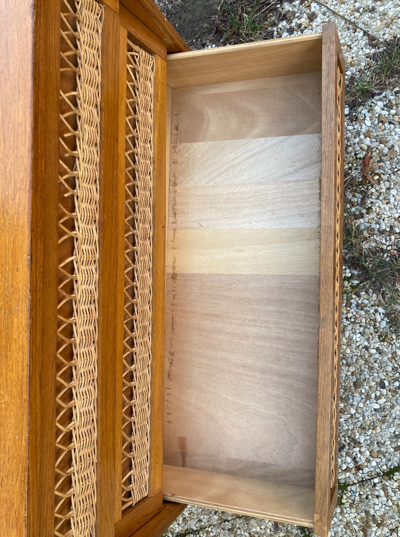 Rattan chest of drawers and vintage wood