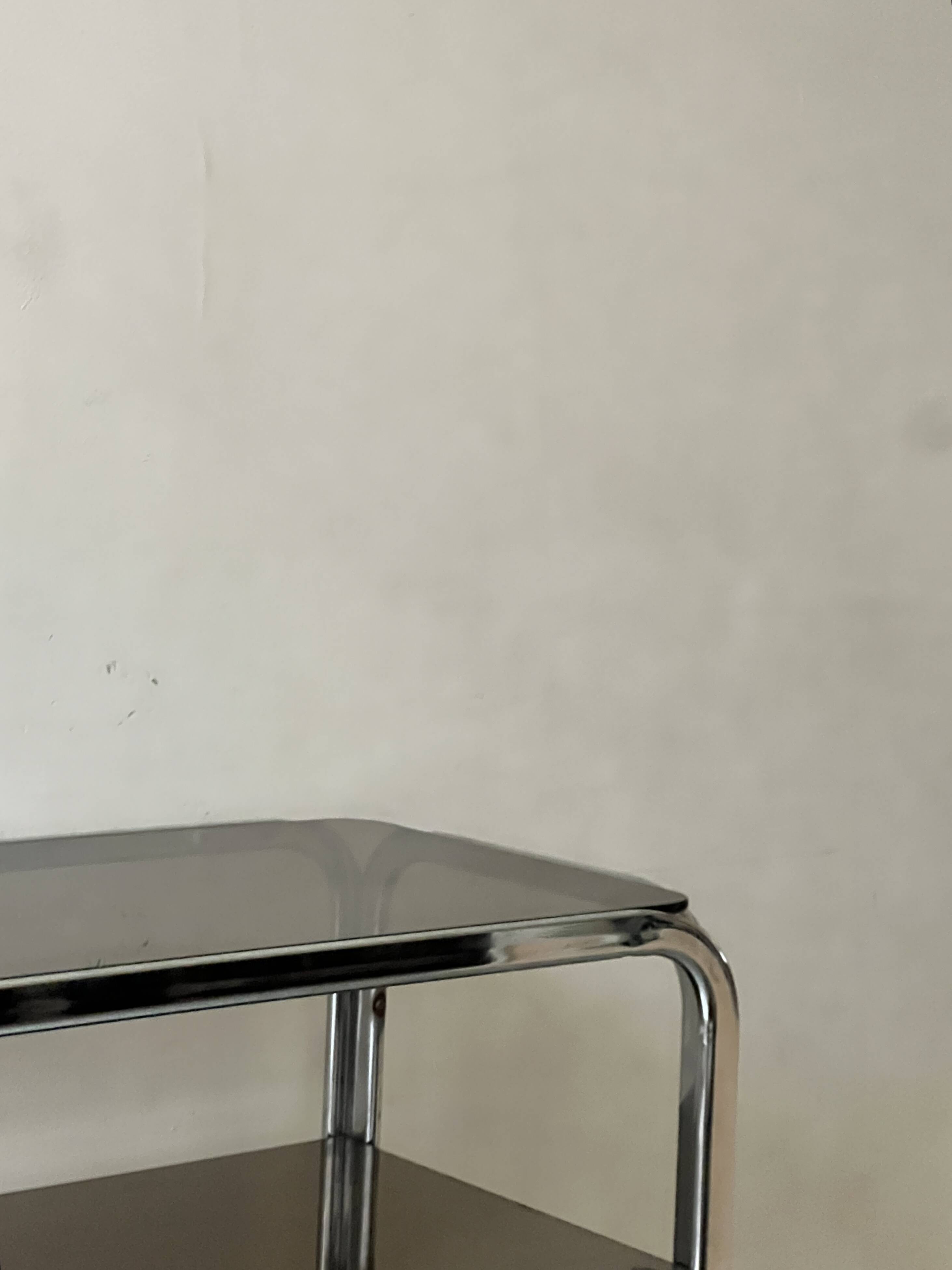 Hi-fi furniture sideboard/bar in smoked glass and chrome, 1970s design.