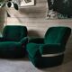 Pair of vintage armchairs in green velvet foret and chrome