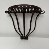 Small wall console Wrought iron trompe l'oeil stitched saddle leather