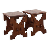 Paire de tabourets en chêne Arts & Crafts ou Jugendstil belge, vers 1890