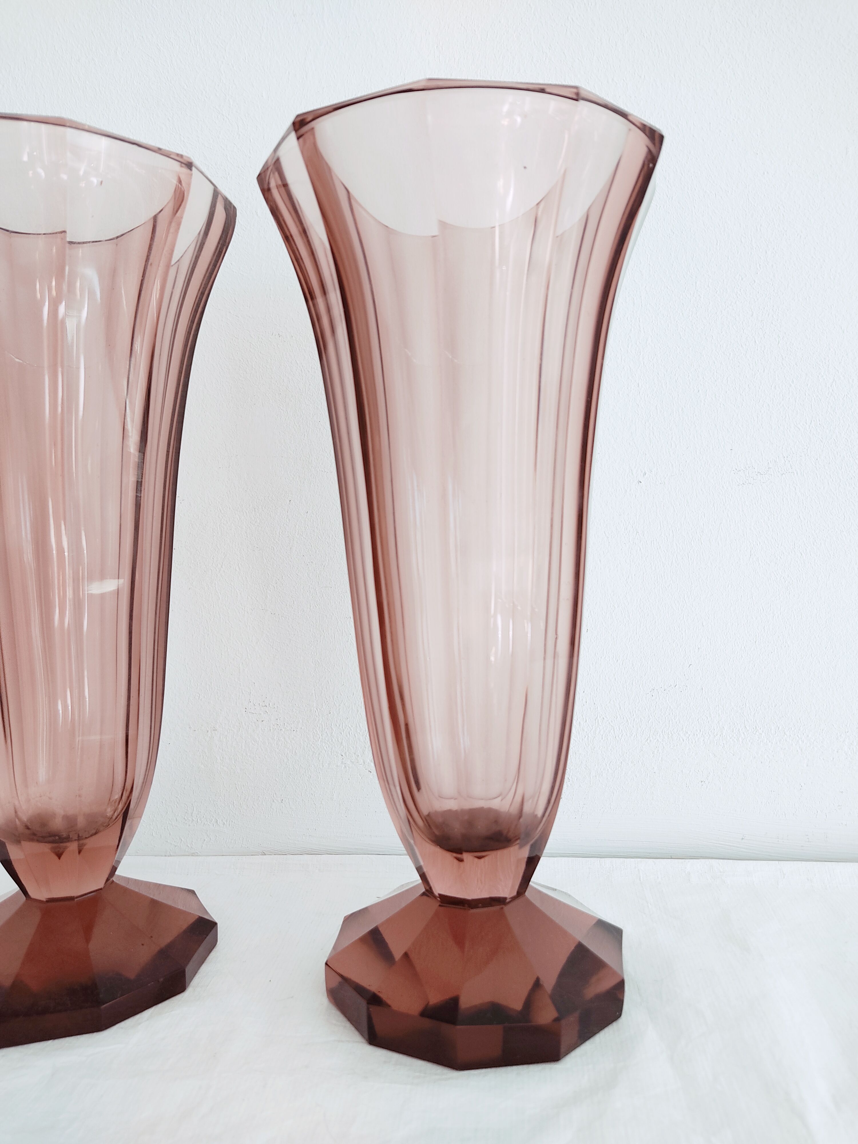 Pair of dark pink crystal vase art deco
