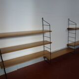 Vintage thong wall shelf, wood and black lace-up metal