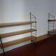 Vintage thong wall shelf, wood and black lace-up metal
