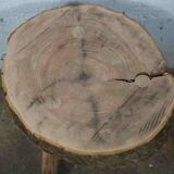 brutalist tripod coffee table or stool or end table in raw wood