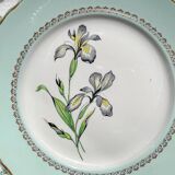 6 vintage white and green porcelain dinner plates Iris Moulin des Loups "Sargosse" 1950s