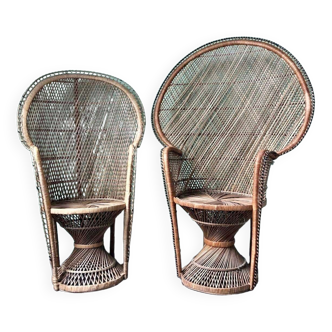 Paire de fauteuils Emmanuelle vintage, meubles sièges anciens peacock