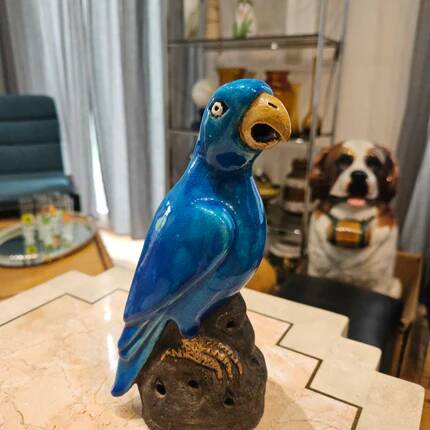 Turquoise glazed faience parrot statuette 23 cm