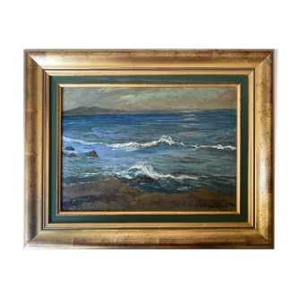 Painting Landscape Marine 1938 HST signed Grandmontagne + Orientalist frame