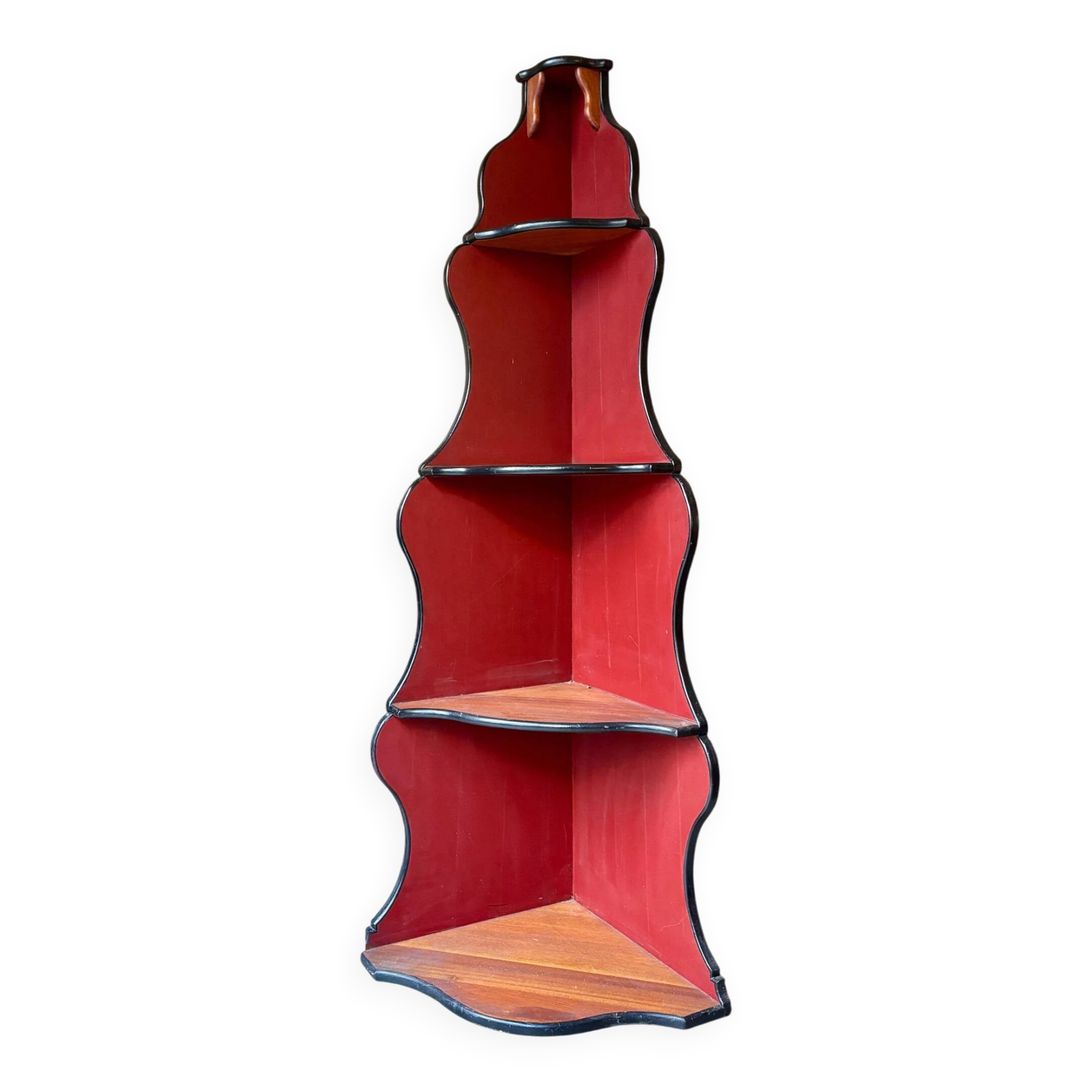Dark wood corner unit, black and red
