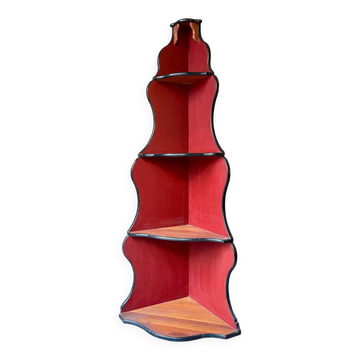 Dark wood corner unit, black and red