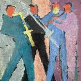 Hsp painting "jazzmen" 1959 by michel ronga (20th century) + frame