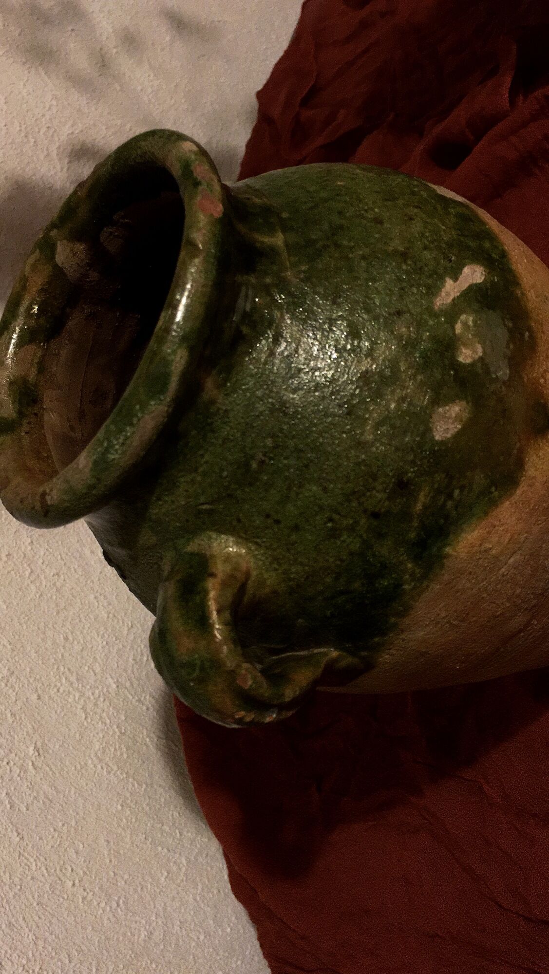 Duo de jarres terre cuite vernissées verte