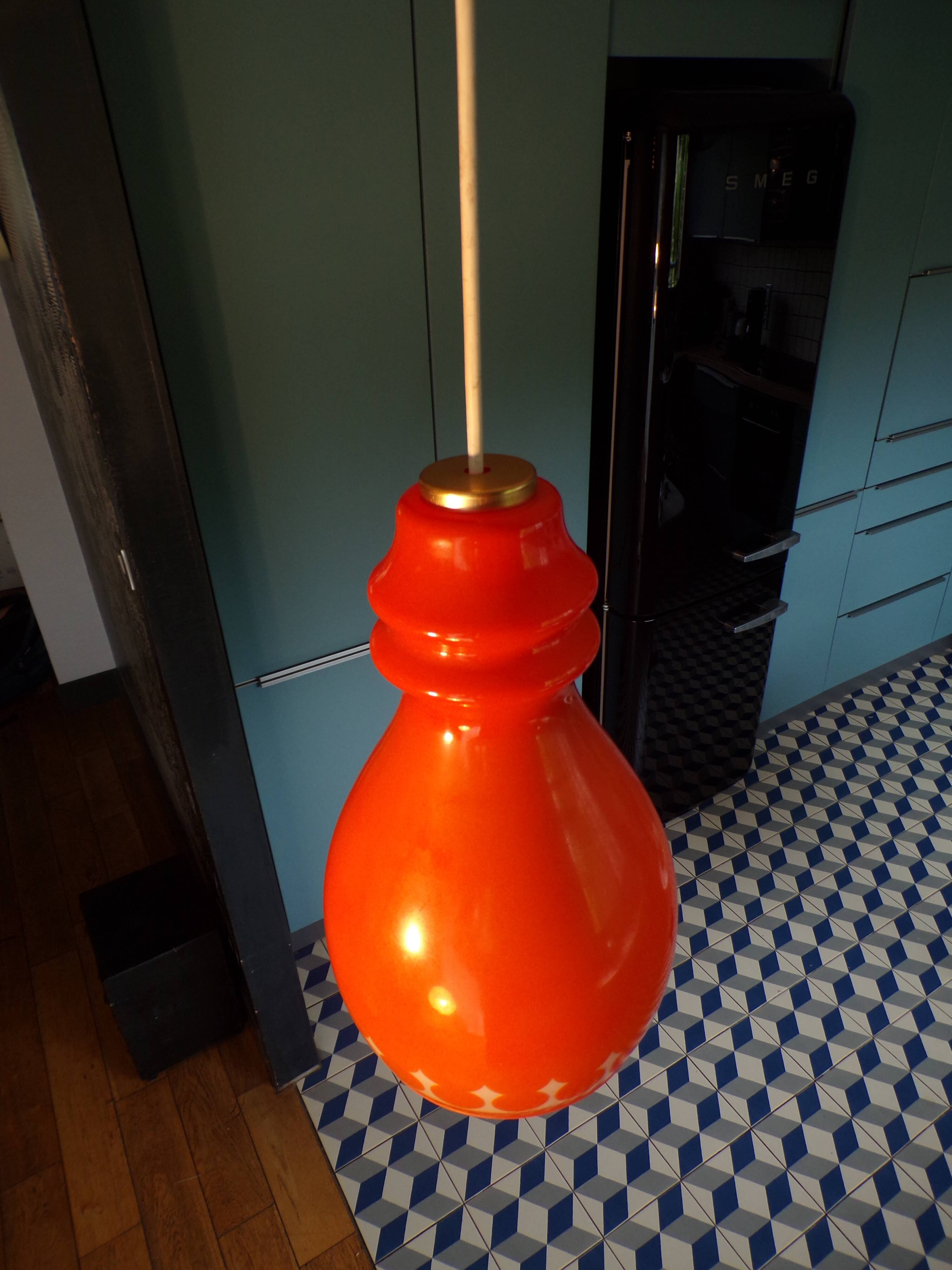 1970 orange glass pendant light