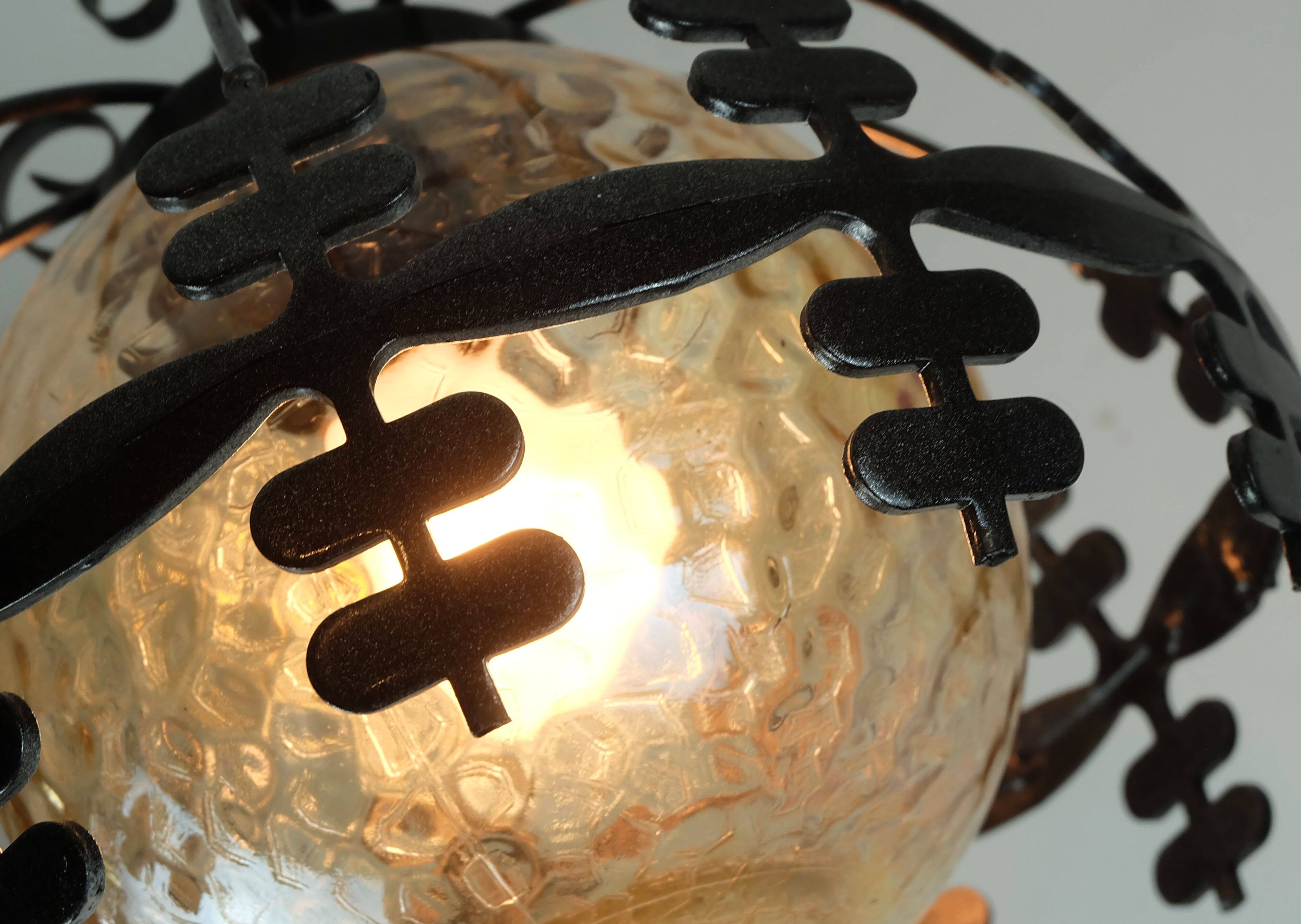 1970s Amber Glass Pendant Light with Iron Frame - 2 Available