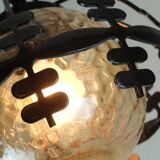 1970s Amber Glass Pendant Light with Iron Frame - 2 Available