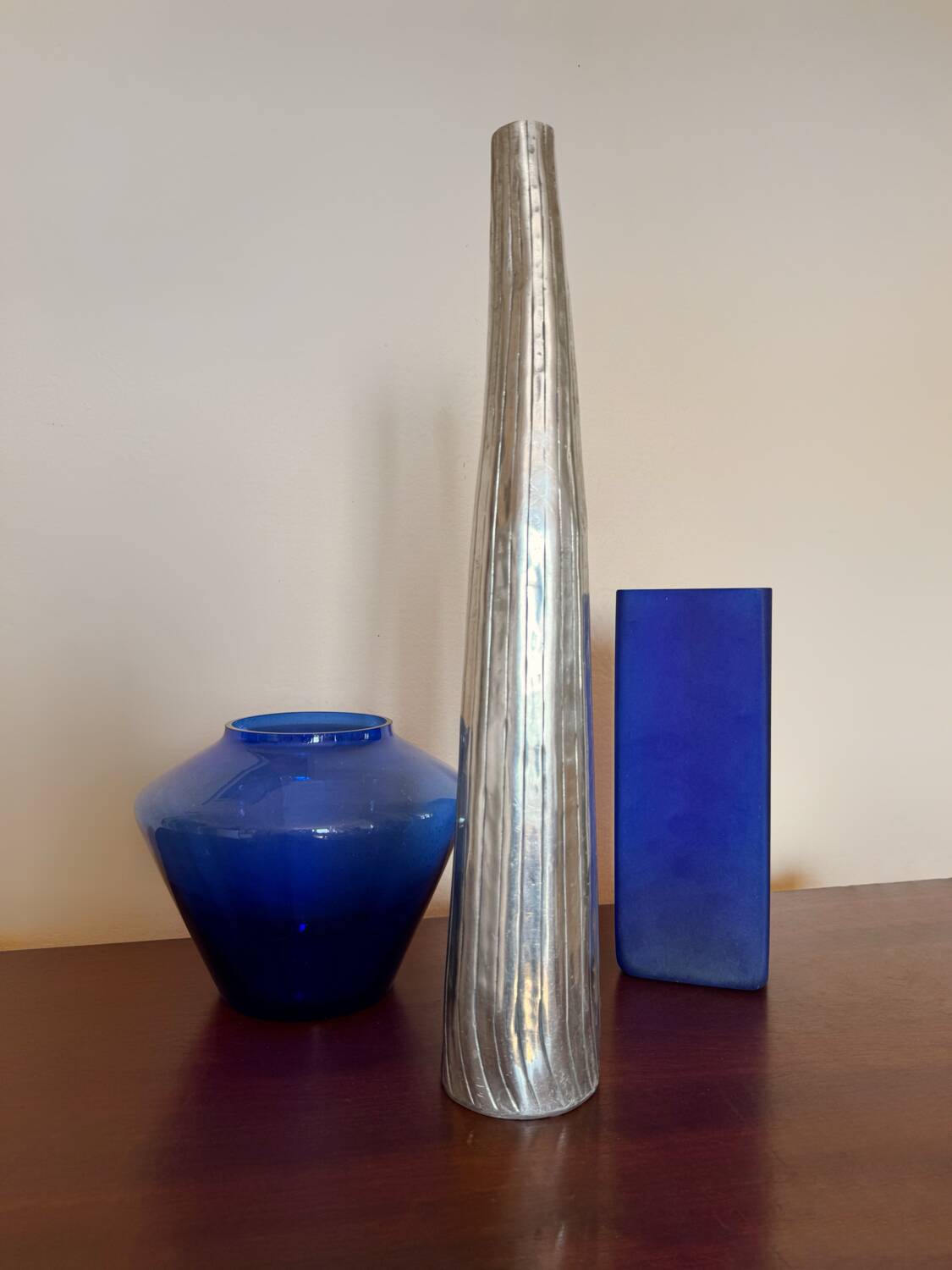Vase soliflore aluminium chromé design italien années 70