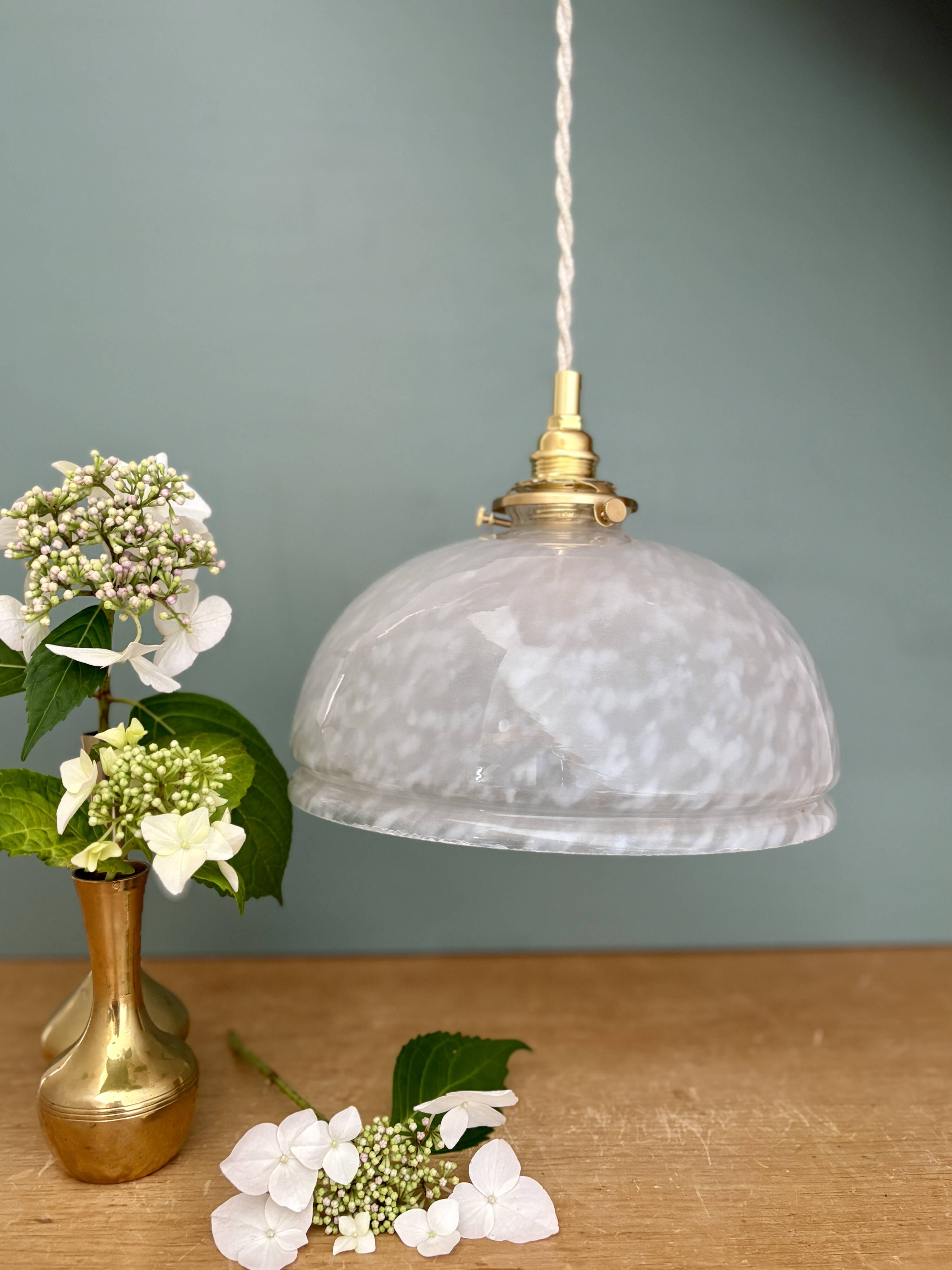 Vintage Clichy White Glass Pendant Lampshade