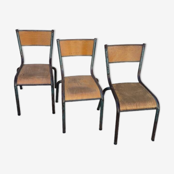 Série de 3 chaises d'école Mullca, 1950