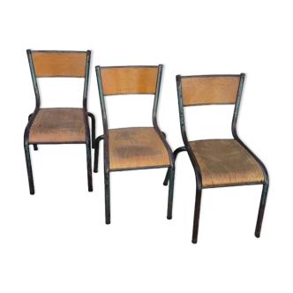 Series of 3 vintage Mullca 1950s school chairs