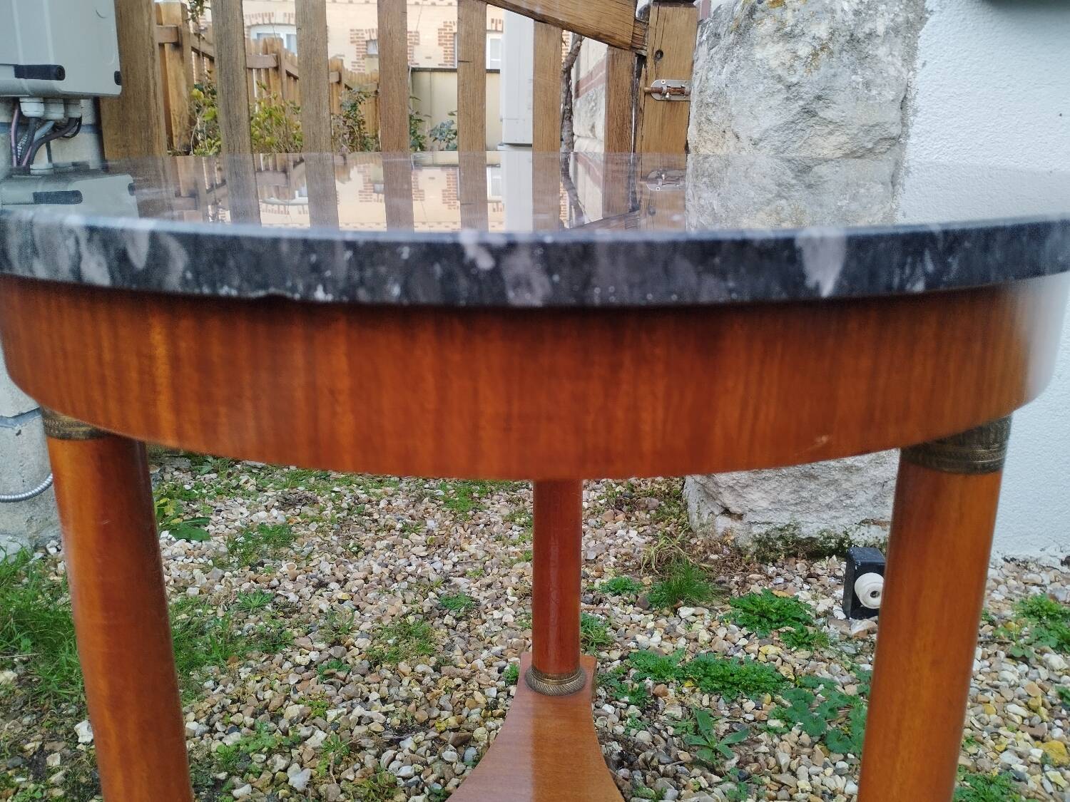 Empire style pedestal table with marble top