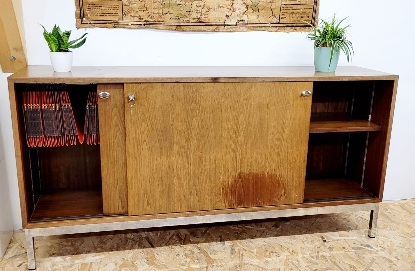 Meuble enfilade bois métal chromé