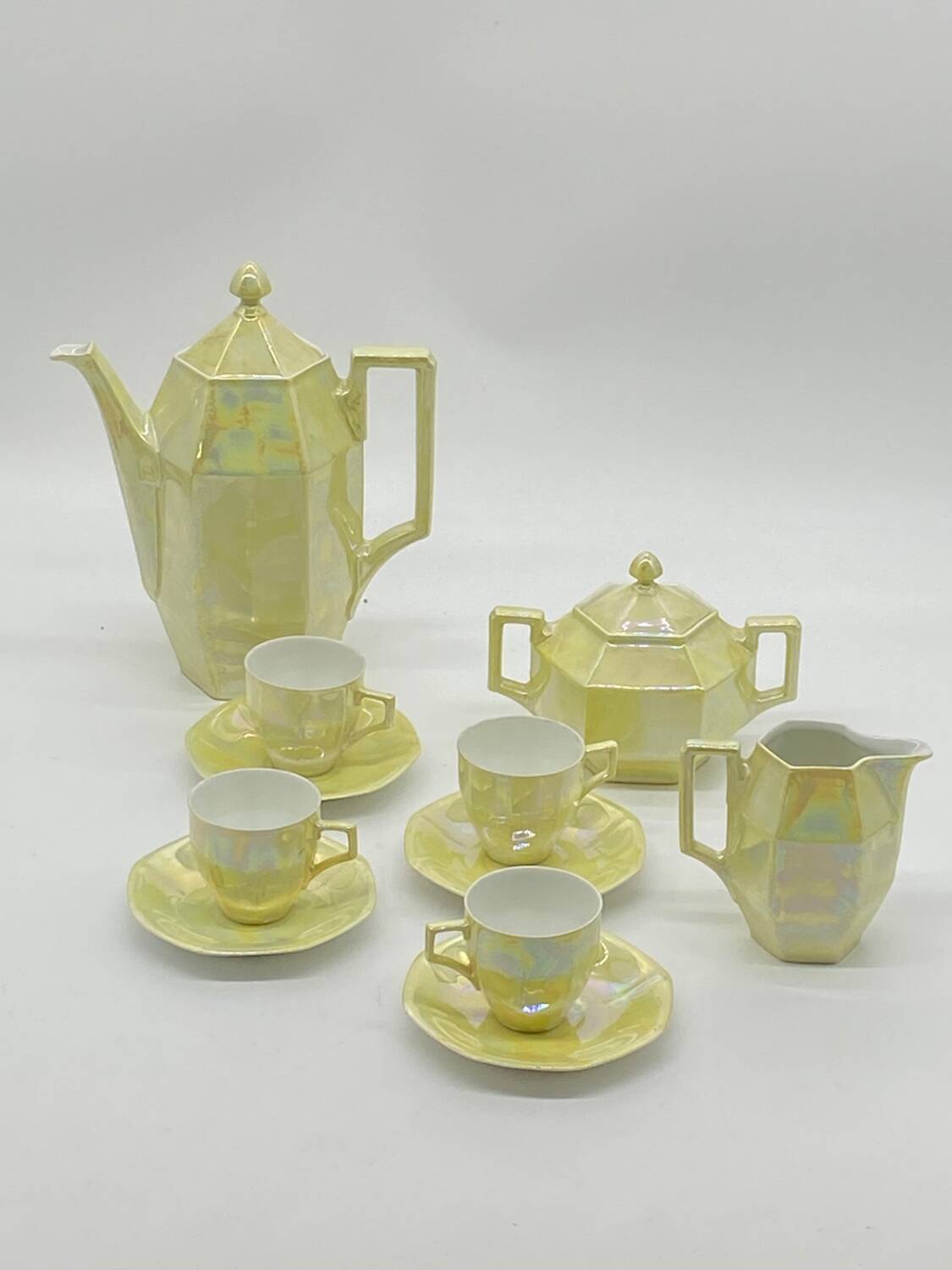 Service à  café porcelaine, ancien vintage nacré , Union K Tchécoslovaquie ,