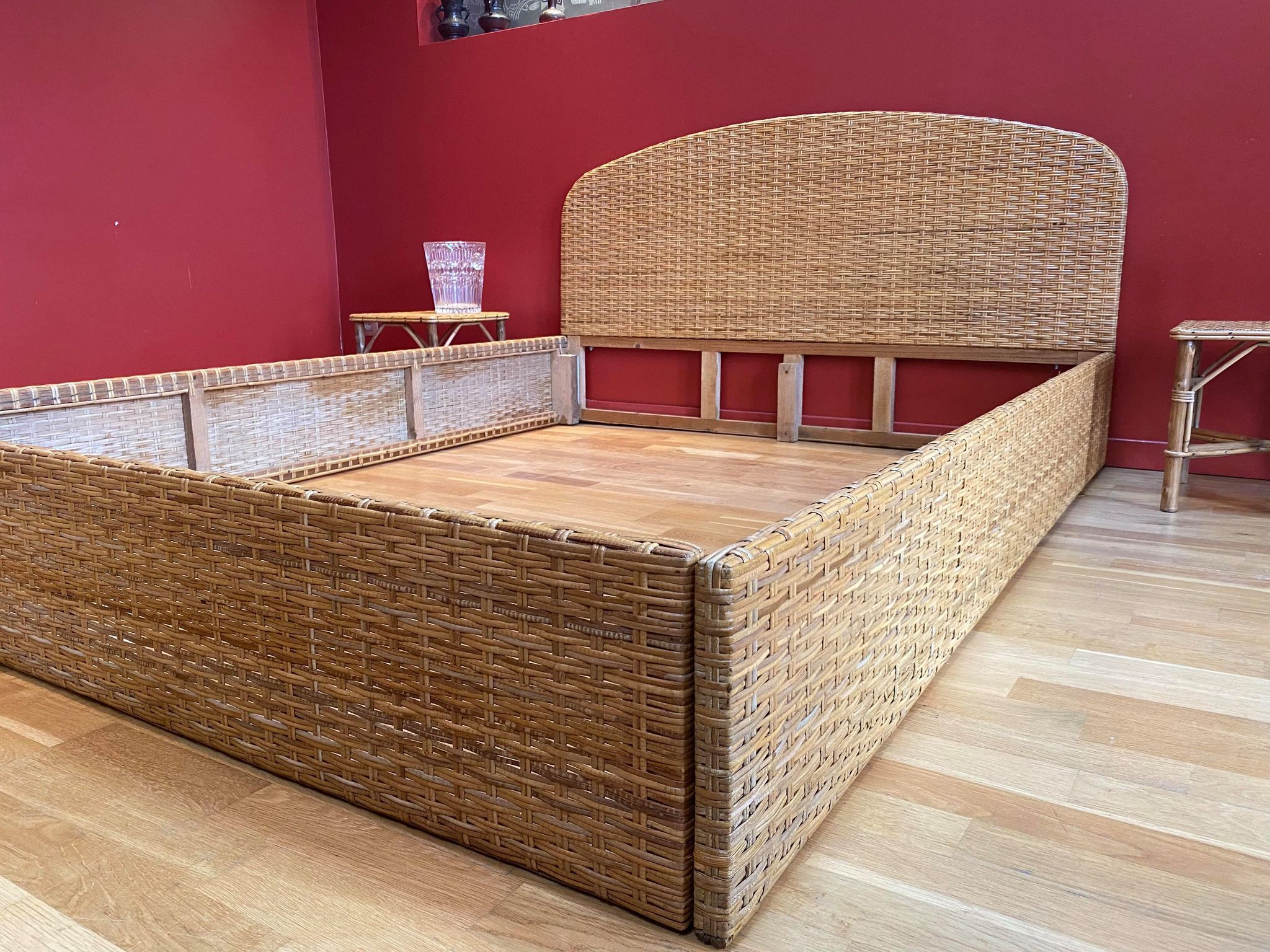 Vintage two-seater bed year 70/80's rattan & cannage