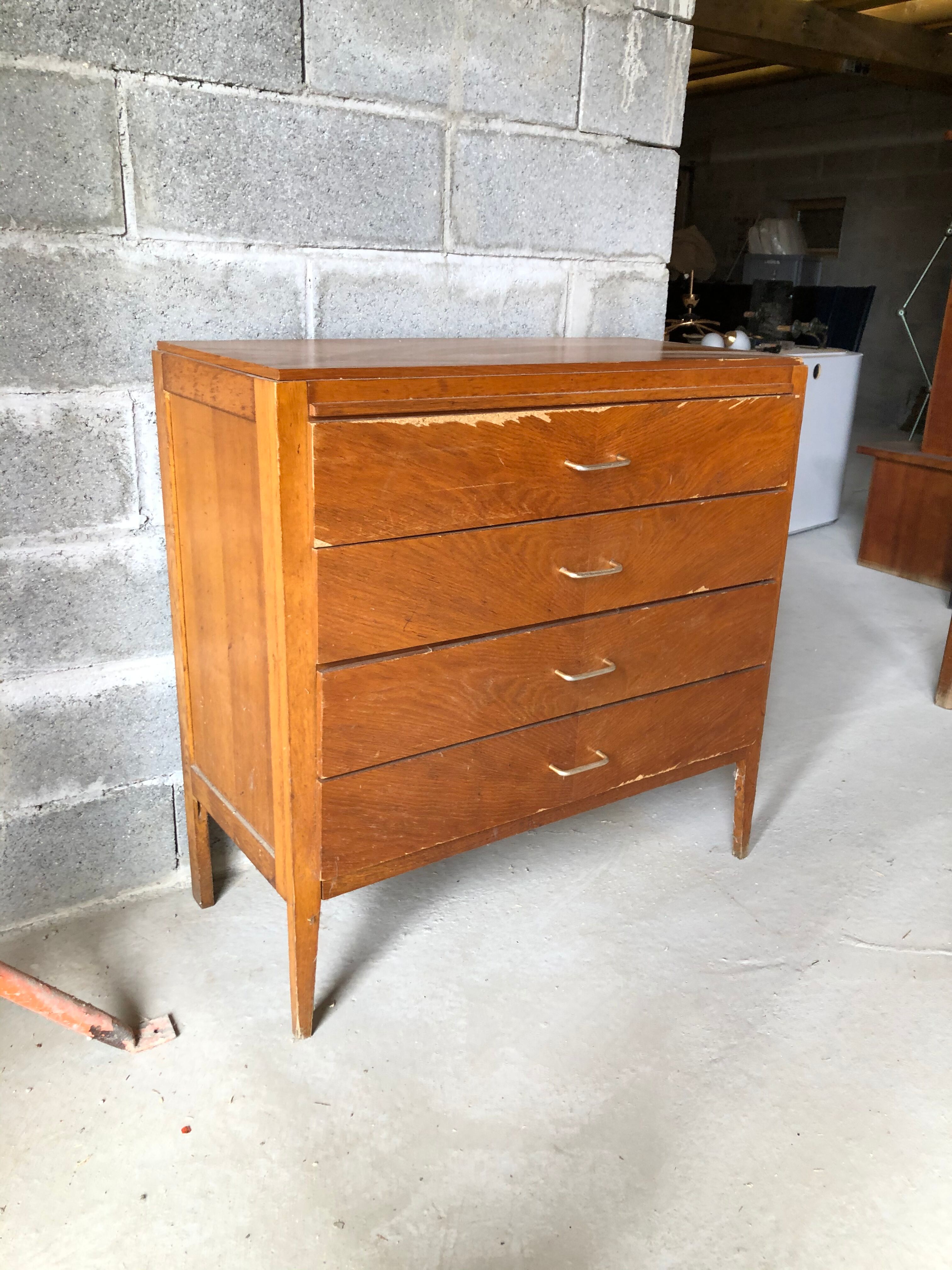 Vintage chest of drawers light oak compass feet