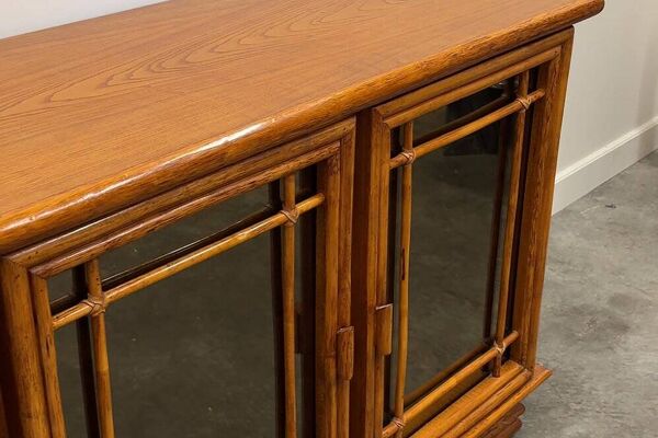 Buffet en bambou miroir vintage par Maugrion pour Roche Bobois, années 1970. France