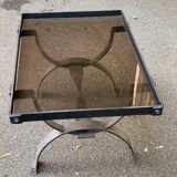 Table basse vintage en fer forgé et verre