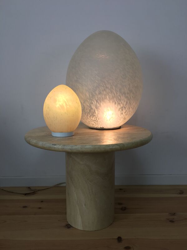 Lampes œuf Domec, verre moucheté de Vianne, années 70