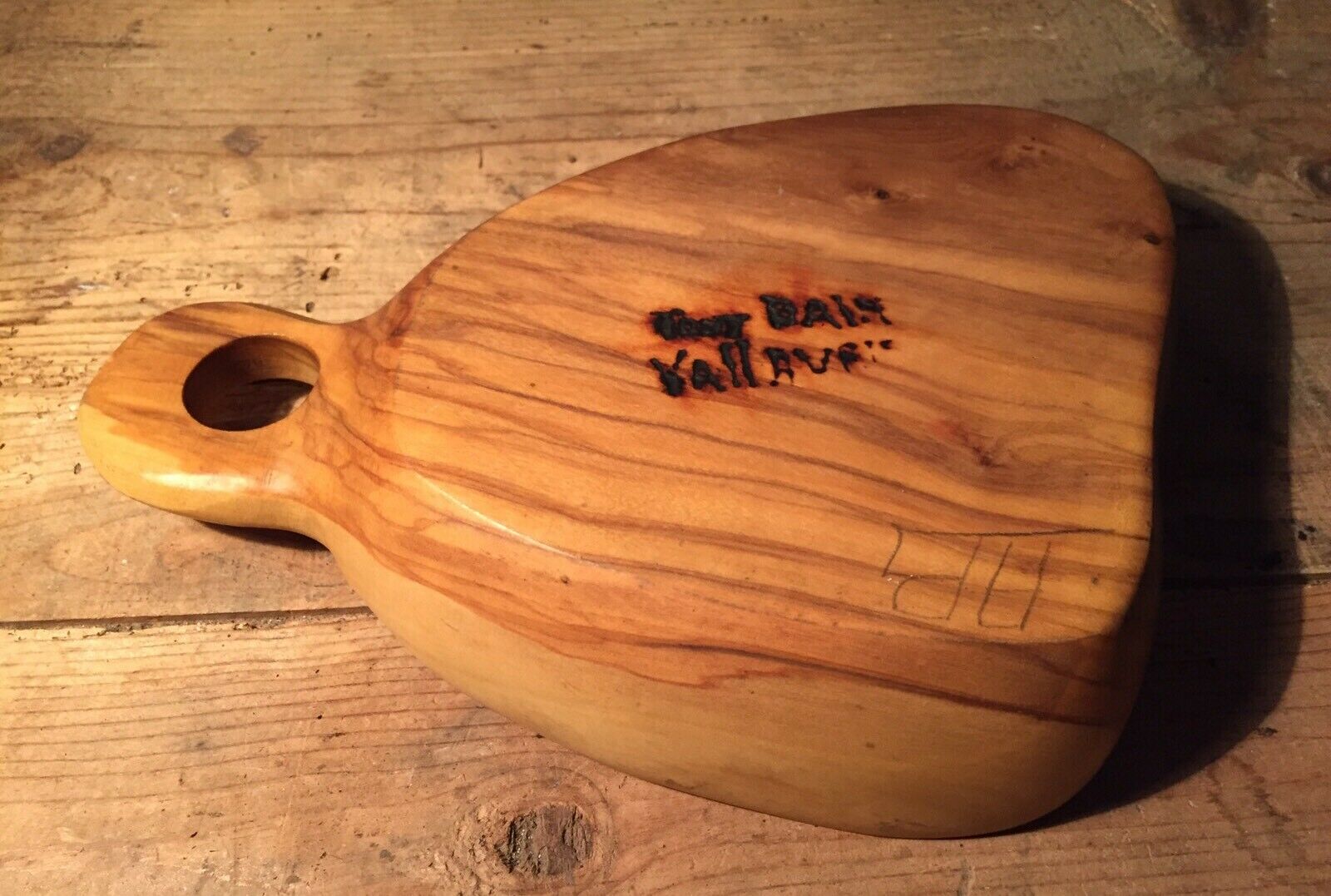 Empty wooden pocket signed Tony Bain Vallauris 50s