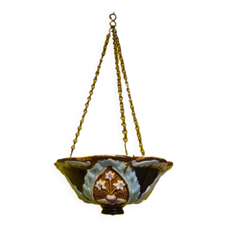 French art nouveau majolica hanging flower pot, early 20th century