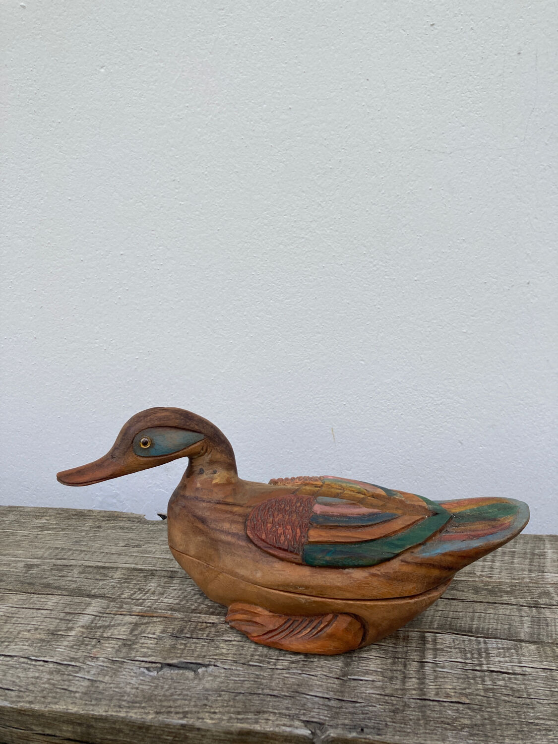 Duck antique painted wooden jewelry box