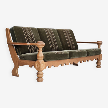 1970s, Danish 3 seater sofa, original very good condition, velour, oak wood.