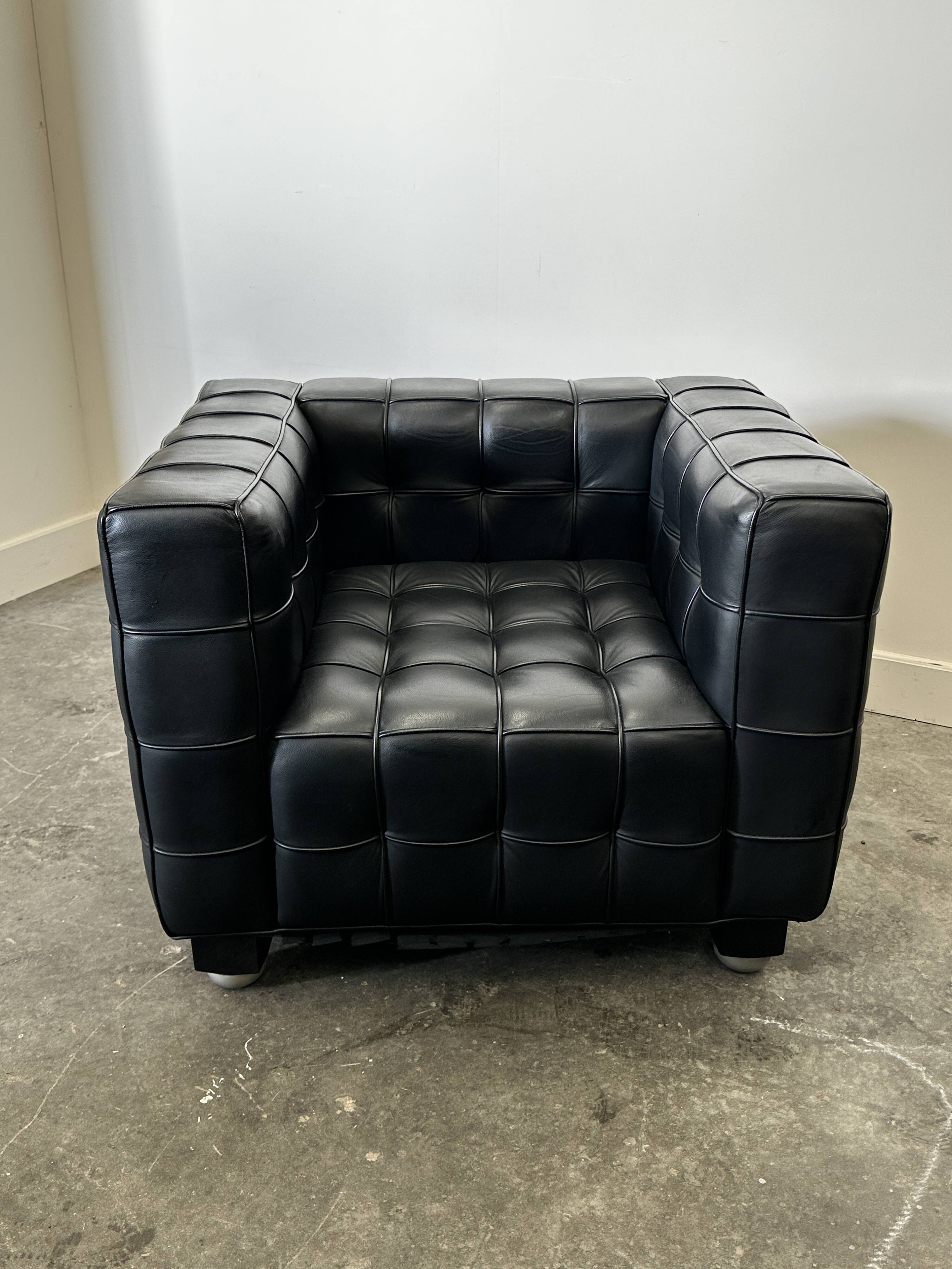 Wittmann Kubus Leather Armchair by Josef Hoffmann, 1980s