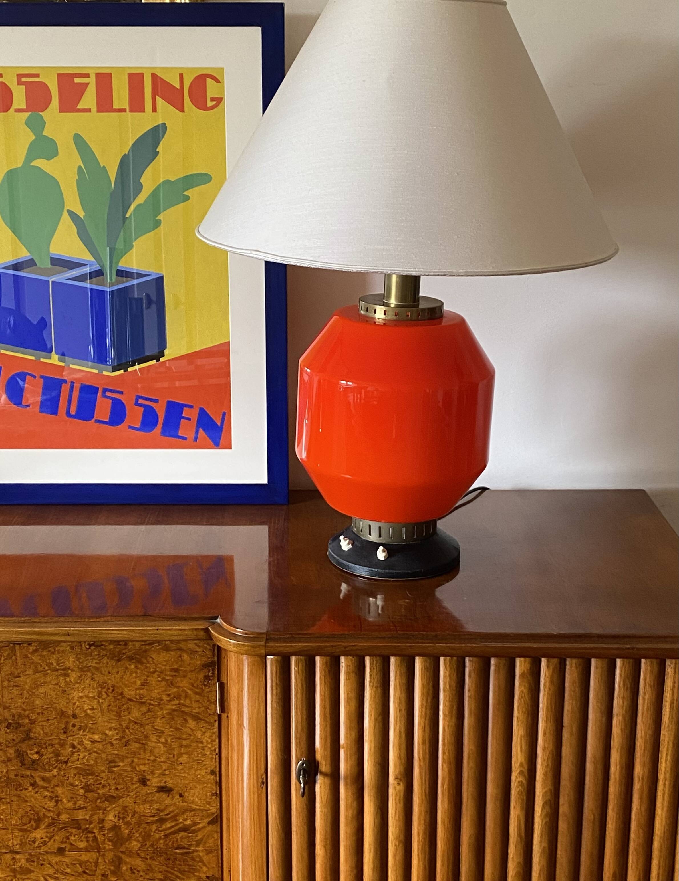 Space Age orange glass table lamp base, Italy 1960s