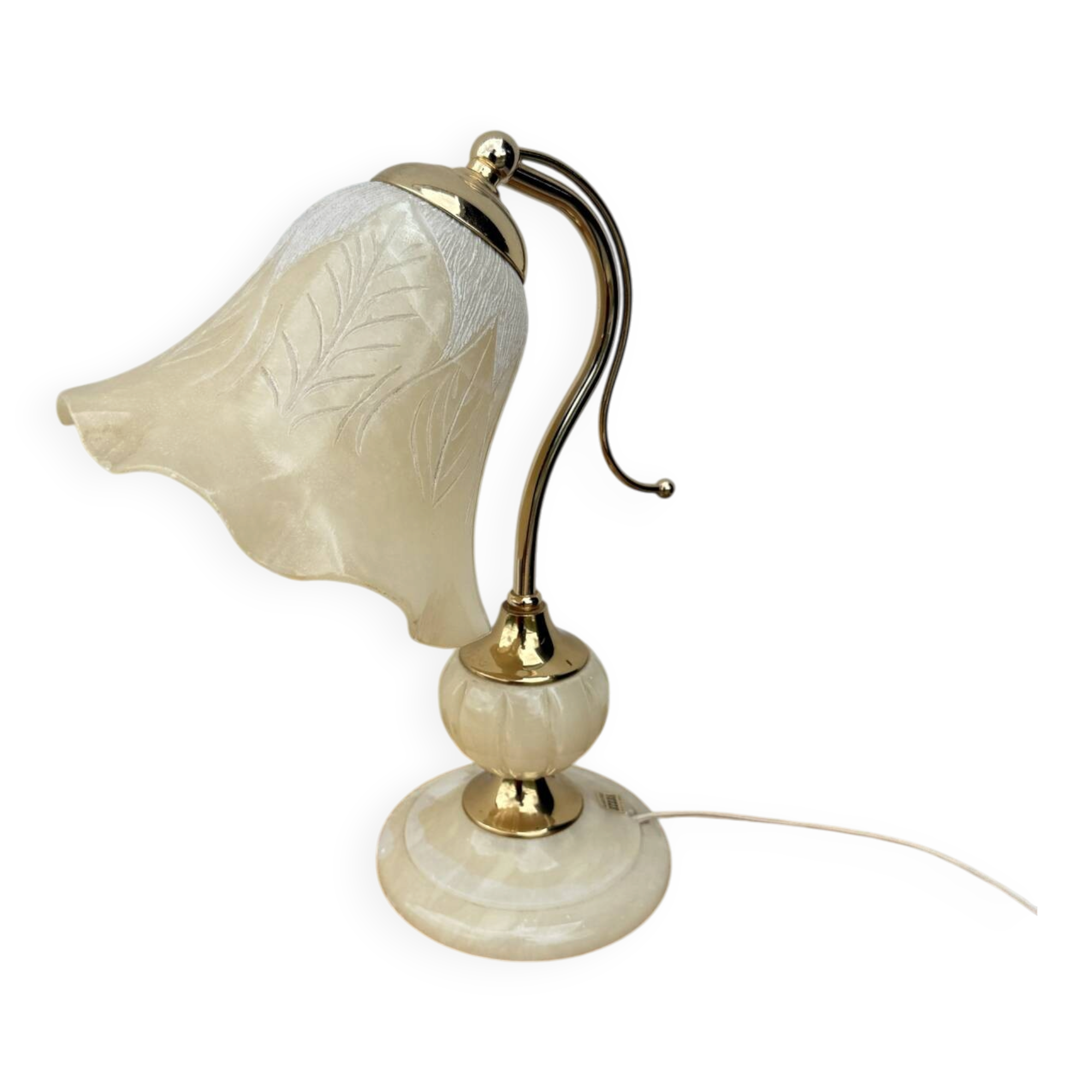 Vintage table lamp in alabaster and gilded brass, Spain.