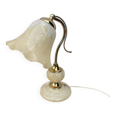 Lampe de table vintage en albâtre et laiton doré, Espagne