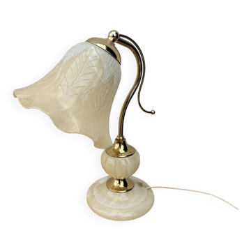 Lampe de table vintage en albâtre et laiton doré, Espagne