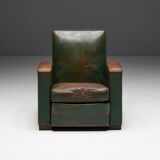 Art Deco Leather Club Chairs, France, 1930s