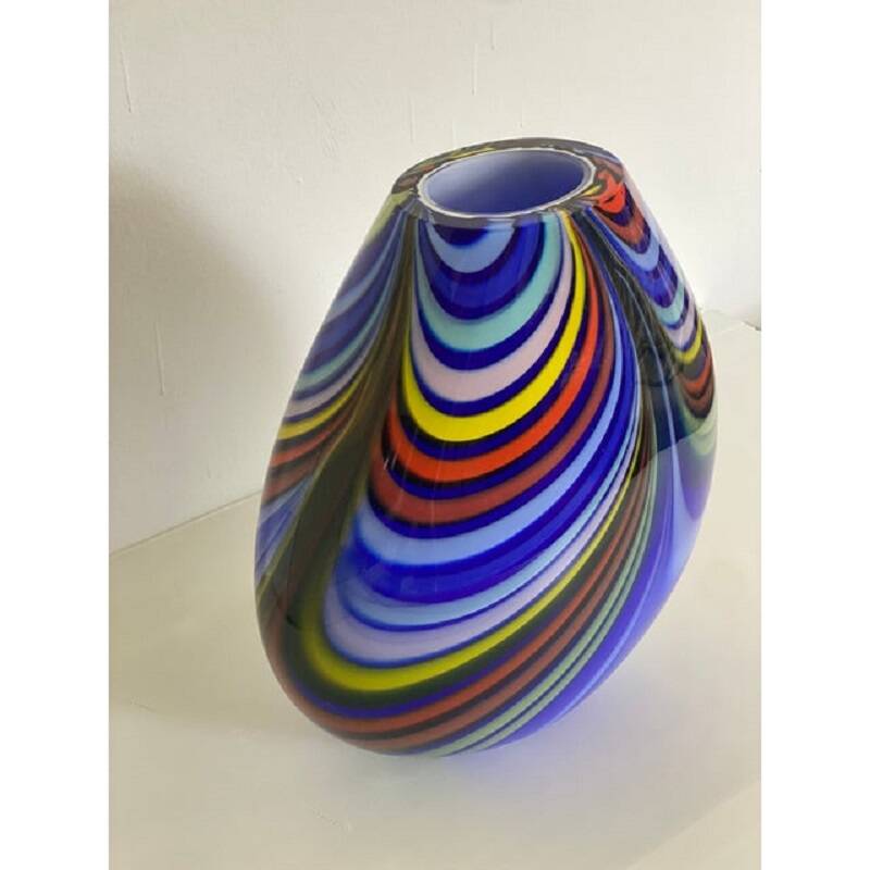 Contemporary artistic vase in murano glass with colored reeds