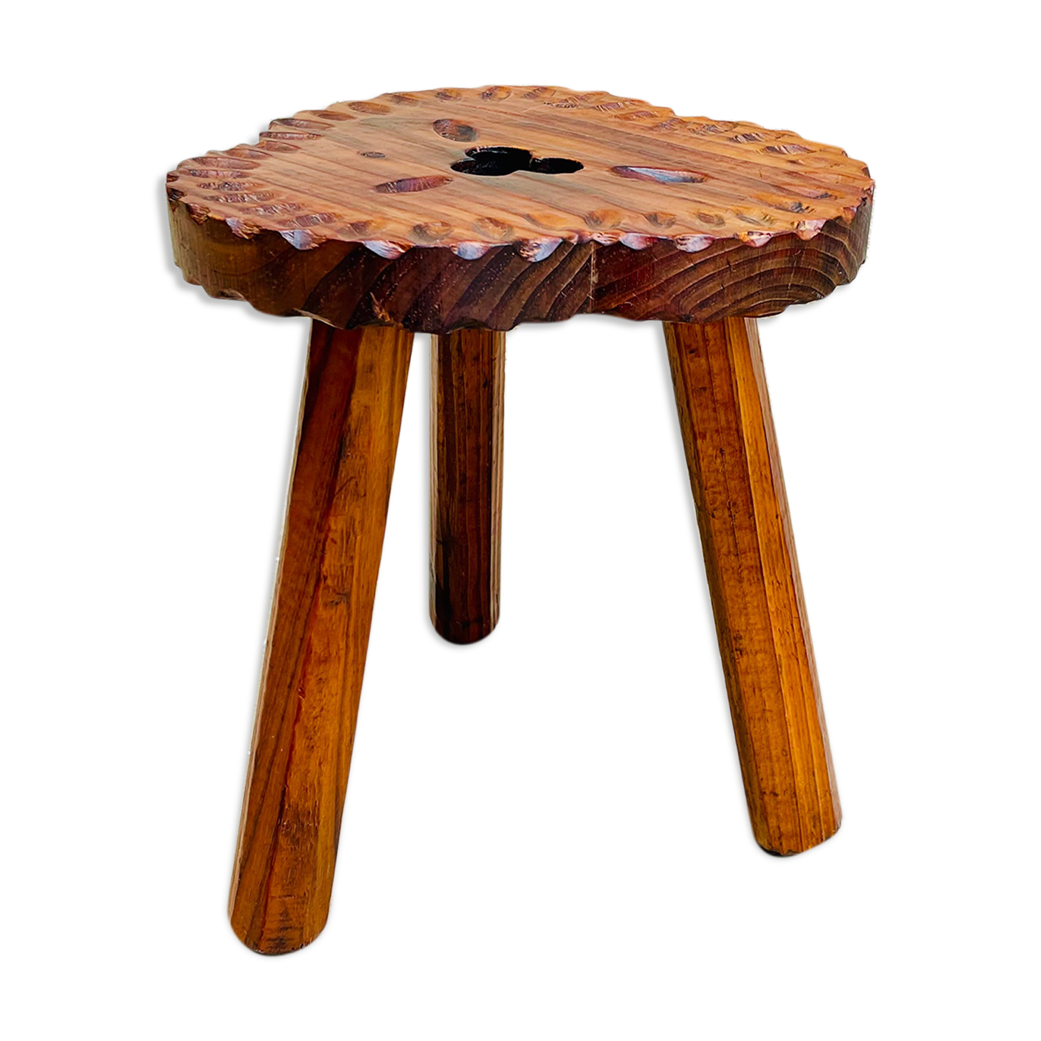 Vintage tripod wood stool made in Spain