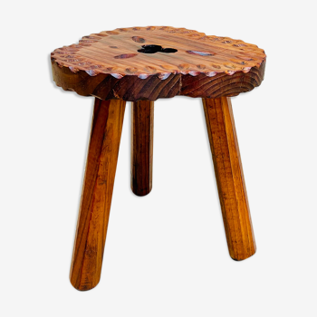 Vintage tripod wood stool made in Spain