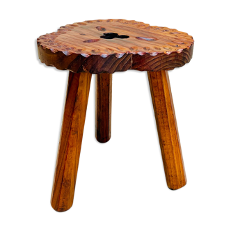 Vintage tripod wood stool made in Spain